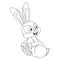 Colorless cartoon Easter Hare sits and looks back. Template of coloring book of Rabbit. Practice worksheet or Anti-stress page