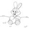 Colorless cartoon Easter Rabbit with brush sitting on grass and painting Easter egg. Template of coloring book of Bunny.