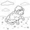 Colorless cartoon Mutton on colorful lawn. Coloring pages. Template page for coloring book of funny Ram for kids. Practice