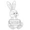 Colorless cartoon Rabbit holding card with text 2023. Black and white template for coloring book with Hare as symbol of 2023