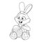 Colorless cartoon Rabbit painting an Easter egg. Coloring page. Template of coloring book Easter Bunny with brush and egg for kids