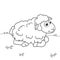 Colorless cartoon Sheep on lawn. Coloring pages. Template page for coloring book of funny Lamb or ewe for kids. Practice worksheet