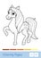 Colorless contour iillustration of skewbald horse. Animals, mammals, herbivores preschool kids coloring book