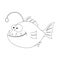 Colorless funny cartoon anglerfish. Cartoon fish. Vector illust