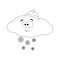 Colorless funny cartoon cloud in hat with snow. Vector illustration. Coloring page. Preschool education.