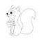 Colorless funny cartoon squirrel with nut in his hand. Vector i