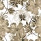 Colorless Hibiscus Texture. Brown Watercolor Set. Gray Seamless Texture. Flower Plant Pattern Painting. Tropical Illustration. Sum