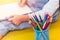 Colors pencils with Kids Drawing Arts, Creative Education and learning in School concept