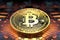 A colossal, circular Bitcoin coin gleams upon a textured background