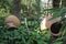 Colossal Clay jars decorating a garden in Elche