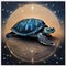 A colossal, crystalline turtle with a shell adorned by constellations, slowly drifting through the cosmos3