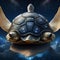 A colossal, crystalline turtle with a shell adorned by constellations, slowly drifting through the cosmos5