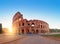 Colosseum in Rome on a sunrise, panoramic image