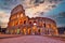 Colosseum at sunset, Rome. Rome best known architecture and landmark. Rome Colosseum is one of the main attractions of Rome and