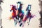 Colouful Galloping running horses watercolor horse