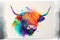 Colouful Highland cow watercolor