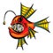 Colour Cartoon Anglerfish Fish Outline Illustration Vector