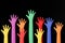 Colour hands up image closeup