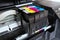 Colour printer ink cartridges. Close up.