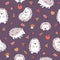 Colour seamless pattern with hedgehogs, apples, mushrooms and fall leaves