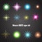 Colour stars with glitters and sparkles. Effect twinkle, design