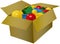 Coloured ball and cube toys in the cardboard box