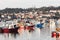 Coloured boats moored in the port of Arosa Island, Spain