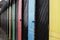 Coloured doors on beach huts in a row