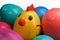 Coloured easter eggs and chicken