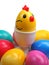 Coloured easter eggs and chicken