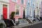 Coloured painted house terraces in London, 2017.