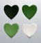 Coloured paper hearts set. Collection of green hearts