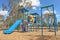 Coloured playground and gym equipment