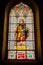 Coloured stained glass window colored in a dark background church with Zerubbabel bible character