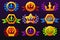 Coloured templates crown icons for awards, creating icons for mobile games. Vector concept gambling assets, set Mobile App Icons