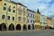 Colourful arcaded buildings in Ceske Budejovice Czech republic