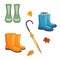 Colourful autumn rubber boots set stock vector illustration.