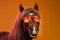 colourful background animal smile horse portrait sunglasses funny field goggles fun. Generative AI.