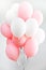 Colourful balloons, pink, white, streamers. Helium Ballon floating in birthday party. Concept balloon of love and