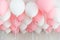 Colourful balloons, pink, white, streamers. Helium Ballon floating in birthday party. Concept balloon of love and