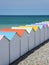 Colourful beach huts, Upper Normandy, France