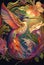 Colourful bird rainbow colors painting Mucha style Hummingbird