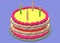 A colourful birthday cake with four colourful candles lit placed on the top face