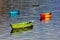 Colourful boats on the water surface of the lake. Pokhara. Nepal.