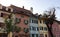 Colourful building facades in Sibiu, Romania