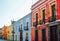 Colourful buildings, Puebla, Mexico. 17th May