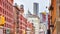 Colourful buildings in a street of Soho. Manhattan, NYC. USA