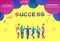 Colourful business people silhouette, group of diversity businessman hands up, successful team concept bubbles yellow