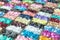 Colourful buttons on display at a market stall