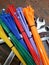 Colourful cable ties on spanners